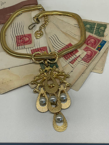 Gold and Pearl Dangle Necklace Bloomers and Frocks